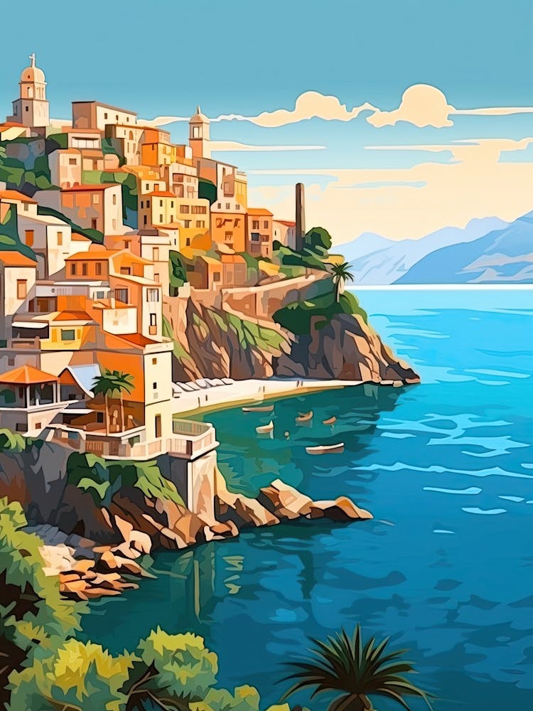 Amalfi Coast, Italy, Flat Illustration 4