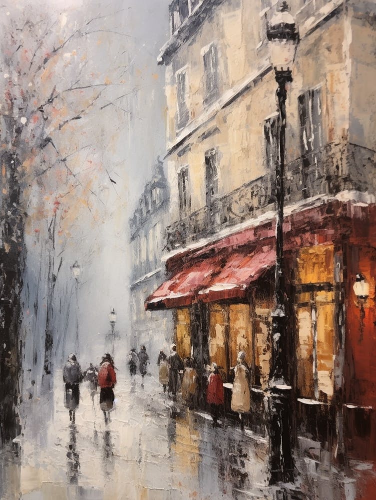 Vintage Wintergemälde Paris Frankreich 3