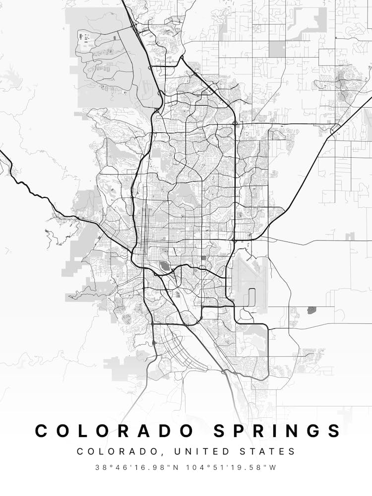 Colorado Springs Colorado USA White Map