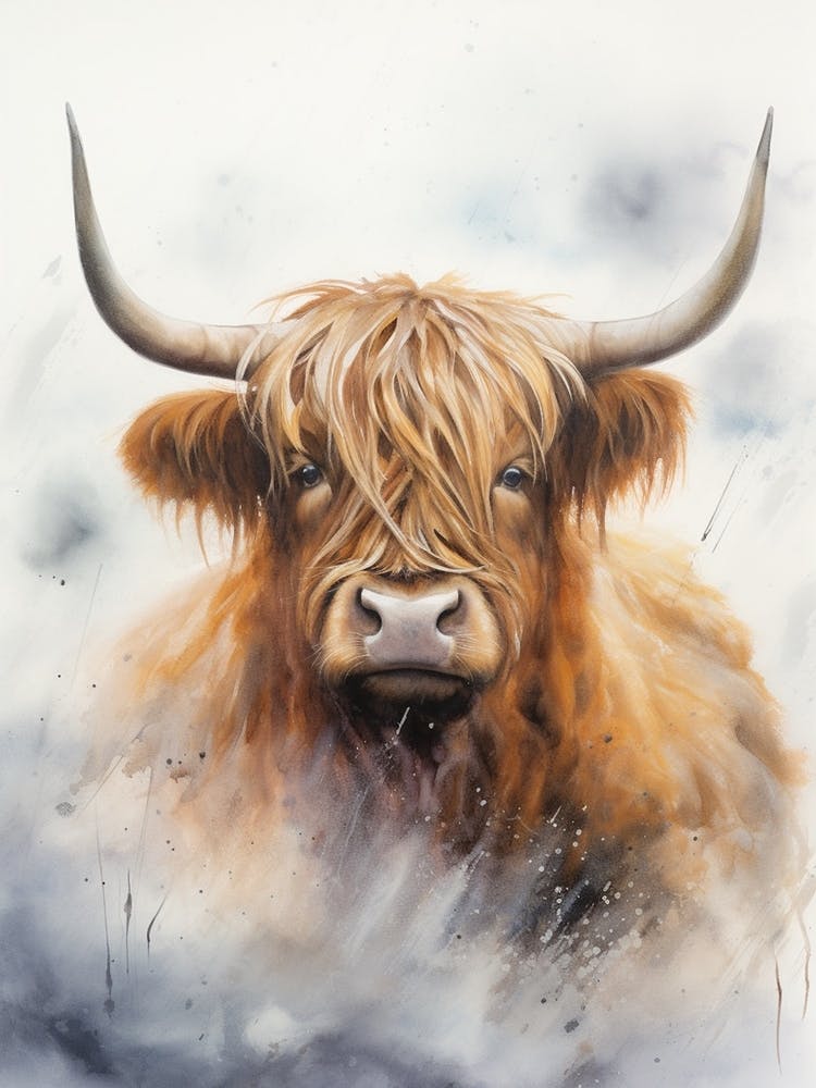 Watercolour Of Highland Cow In The Rain 2