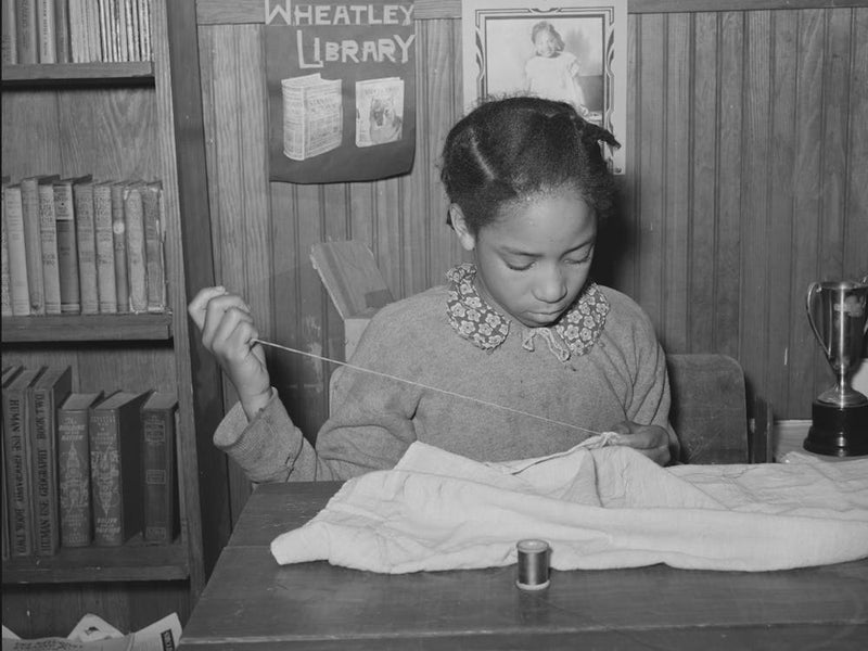 Daughter Of Pomp Hall Sewing In School, Sewing Is Her 4 H Club Project, Creek County, Oklahoma, See General Captio