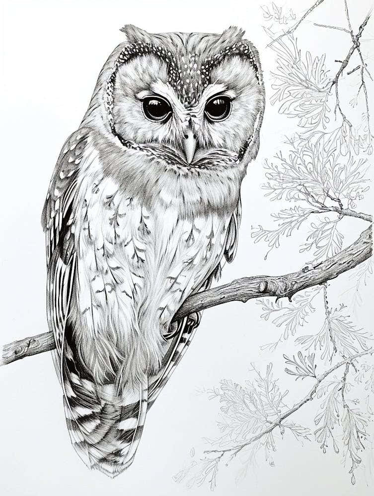 Northern Saw Whet Owl Marker Drawing 5