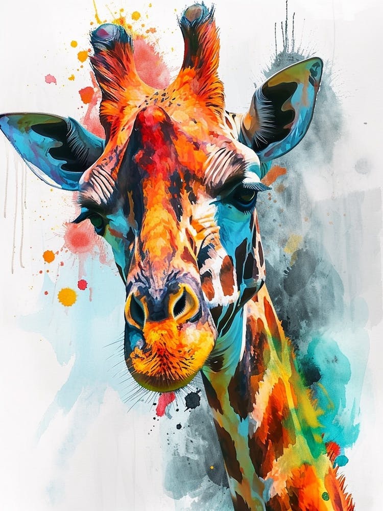 Giraffe Watercolour Face Portrait 2