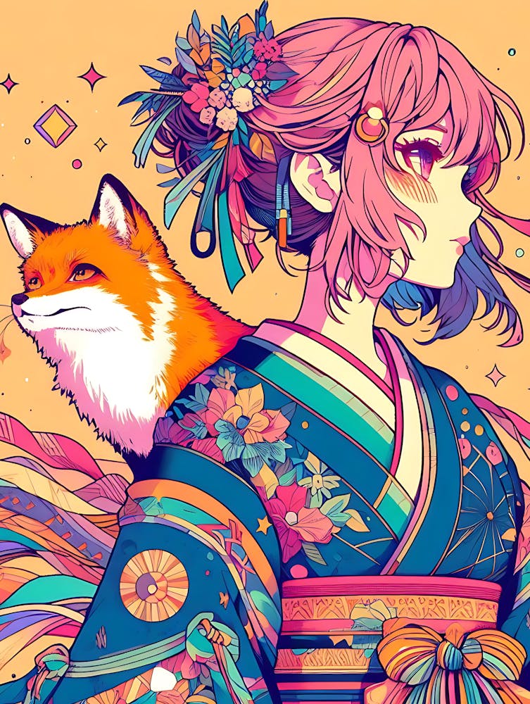 Pretty Anime Girl with Fox 8