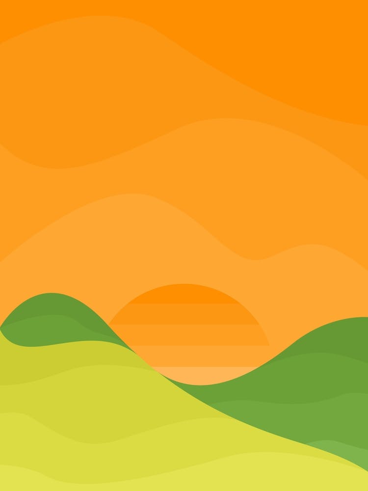 Illustration of a natural landscape with a sunset