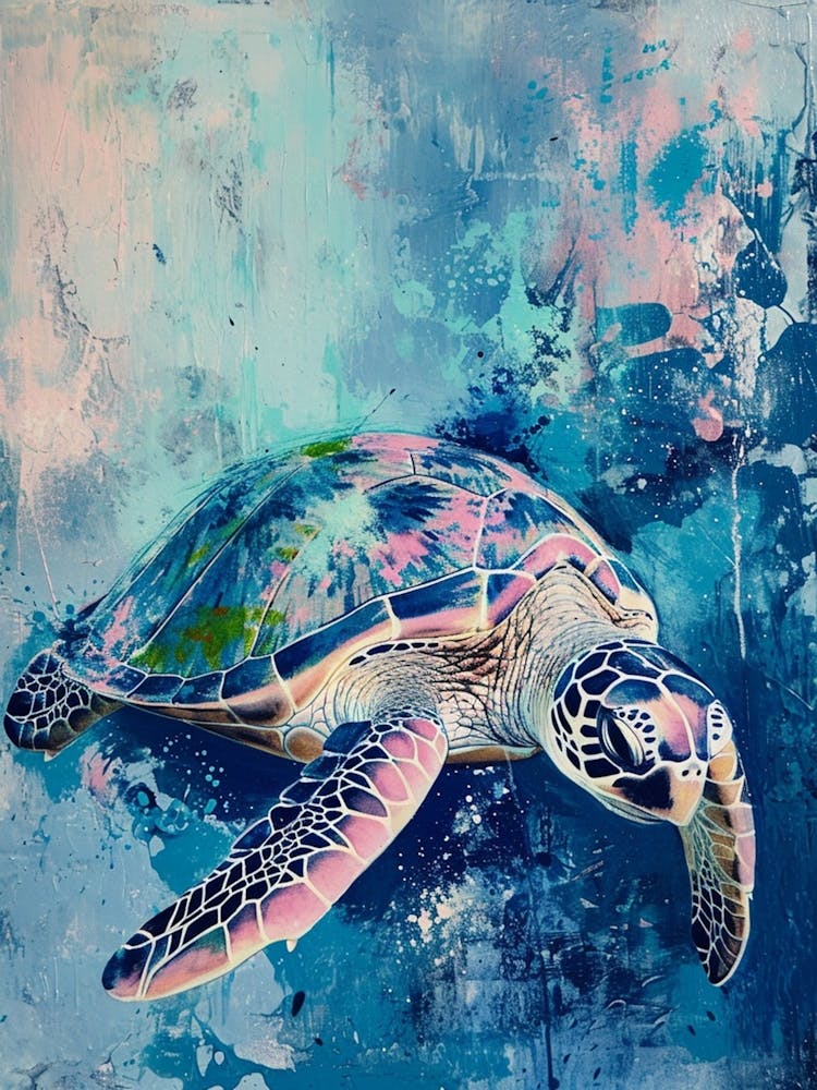 A Blue Sea Turtle Swimming