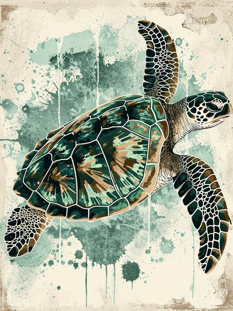 Vintage Paint Drip Sea Turtle