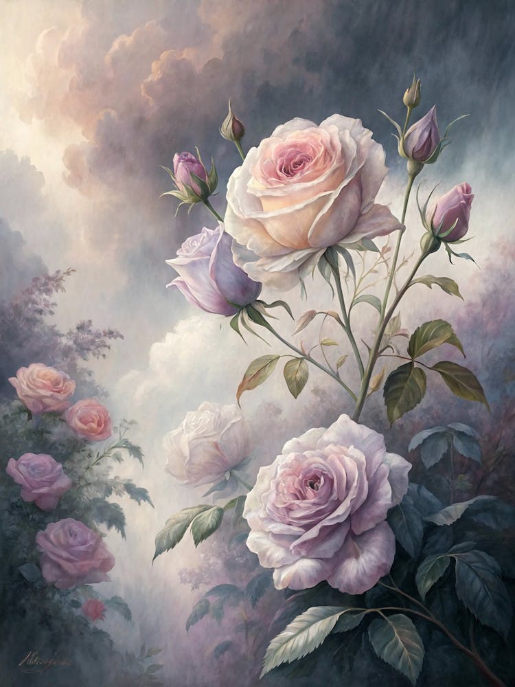Oil Painting Style Elegant Pastel Roses Emerging
