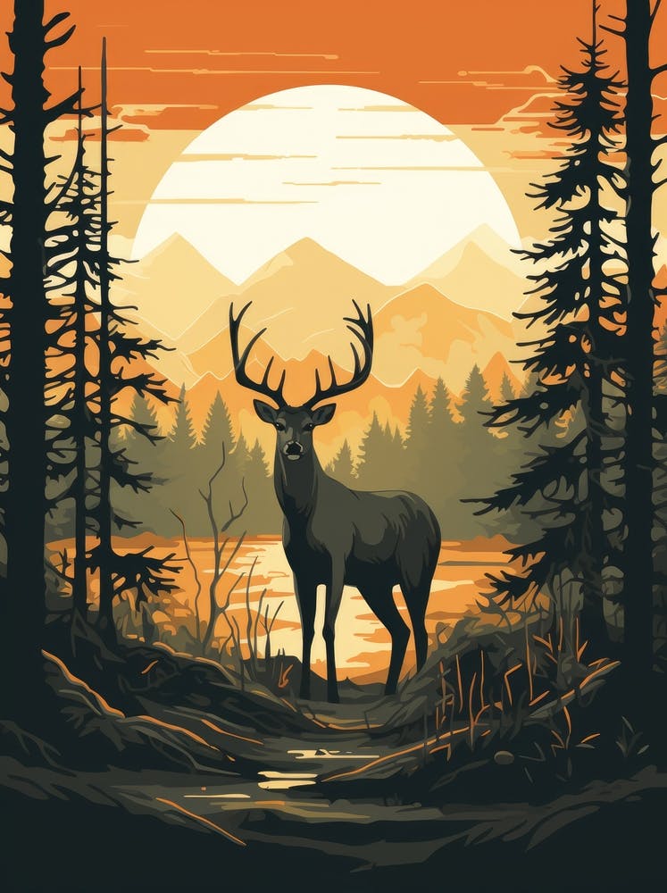 Cerf dans la forêt au coucher du soleil 2
