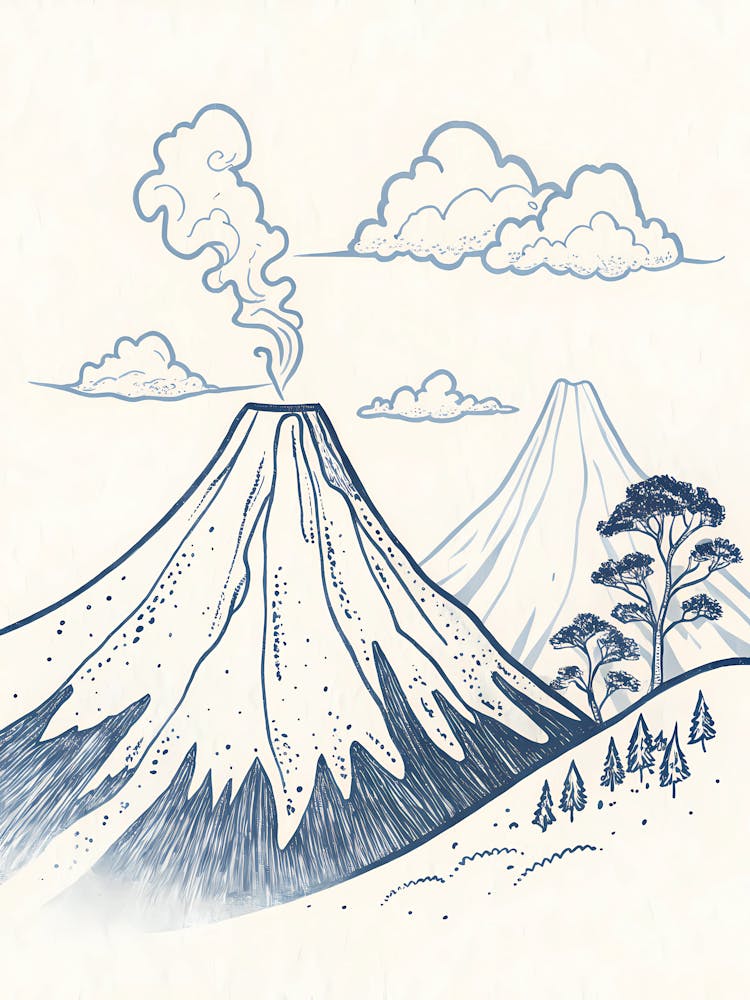 Minimalist Ink Sketch Of Abstract Volcano Shapes