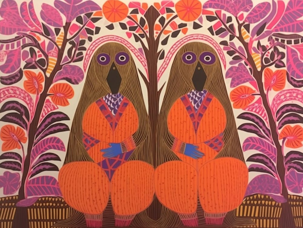 Sloth Folk Style Animal Illustration