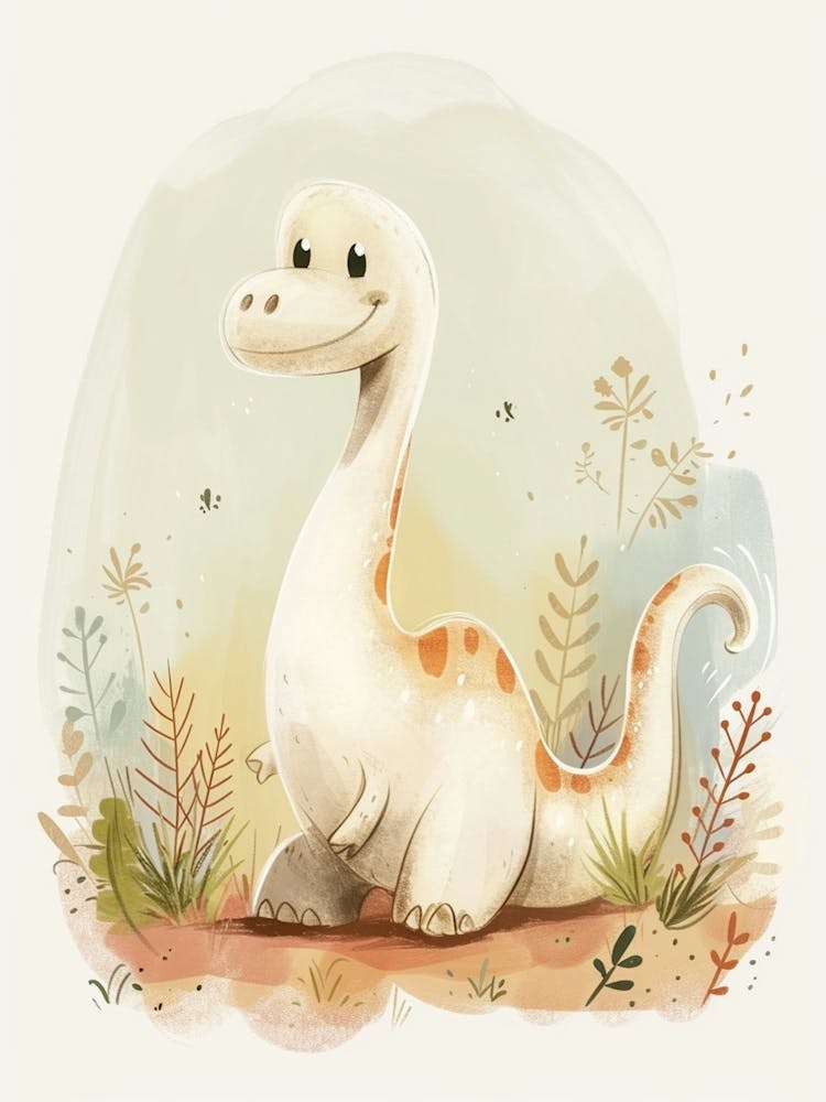 Cute Cartoon Apatosaurus Dinosaur Watercolour 1