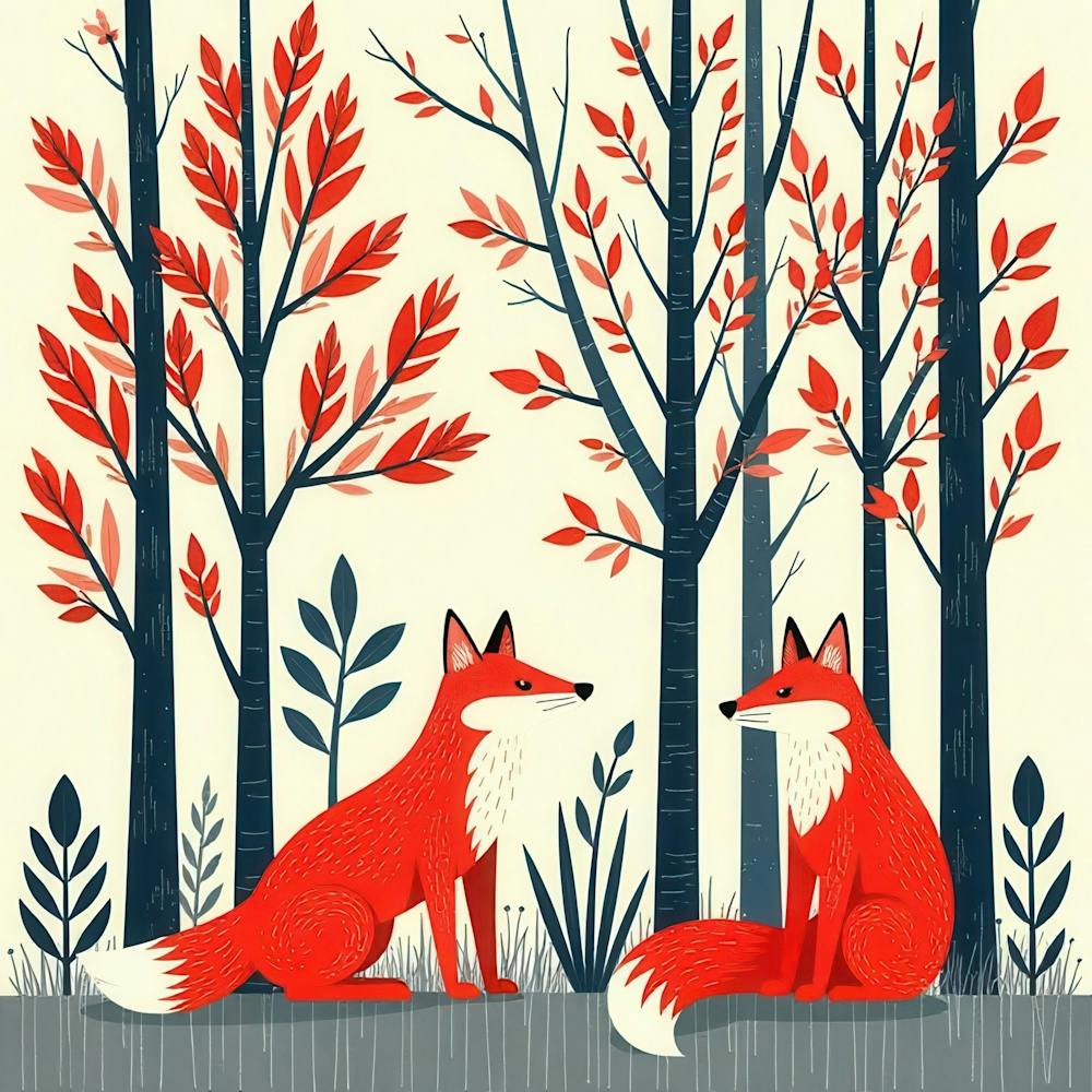 Red Foxes In The Forest