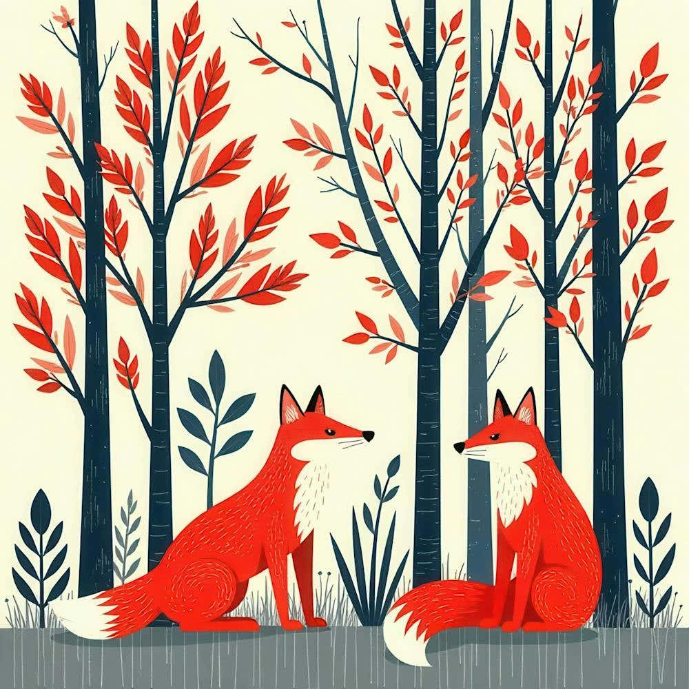 Red Foxes In The Forest