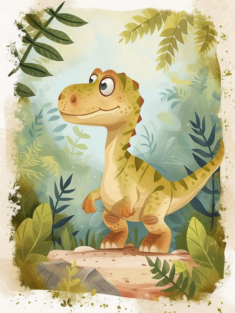 Cute Cartoon Acrocanthosaurus Dinosaur Watercolour 3