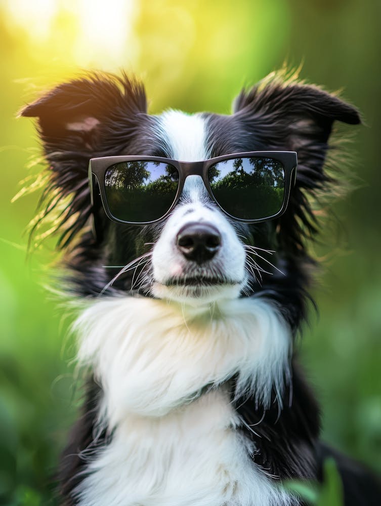 Border Collie Wearing Sunglasses.Generated AI. Wall