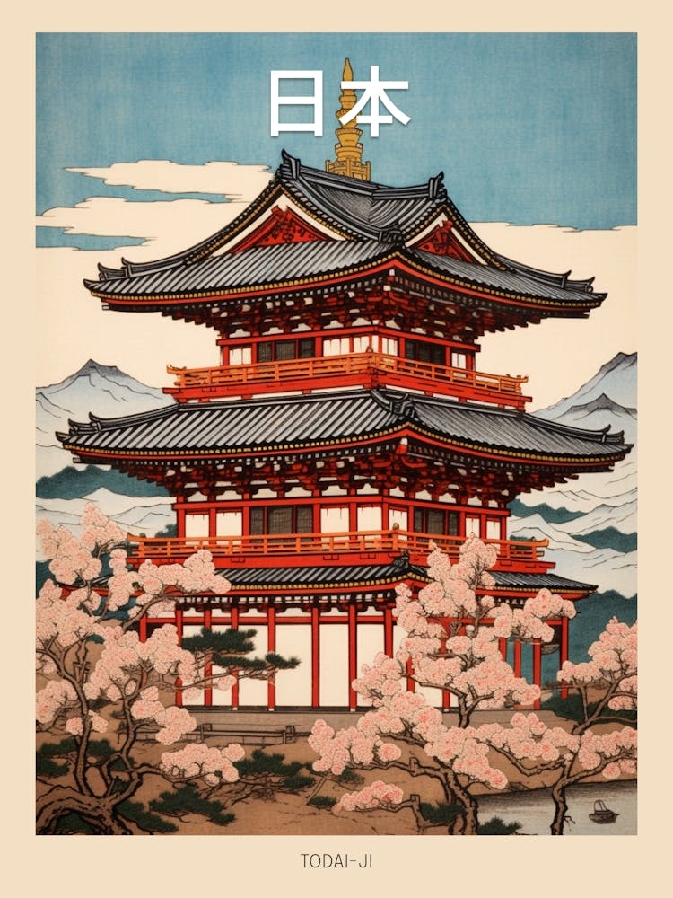 Todai Ji, Japan Vintage Travel Art 3 Poster