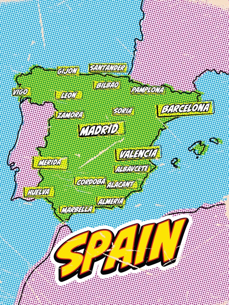 Spain Map In Pop Art Style