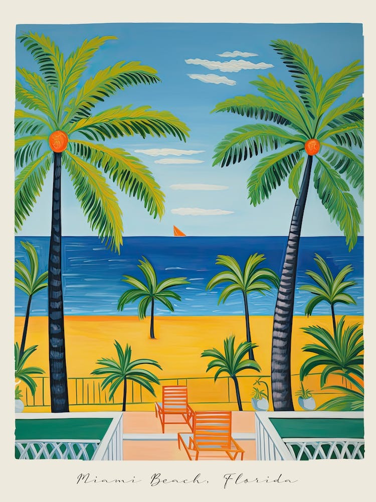 Poster Of Miami Beach, Florida, Matisse And Rousseau Style 5