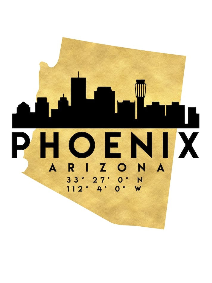 Phoenix Arizona Silhouette City Skyline Map