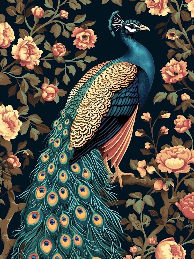Floral Vintage Peacock Wallpaper Style 1