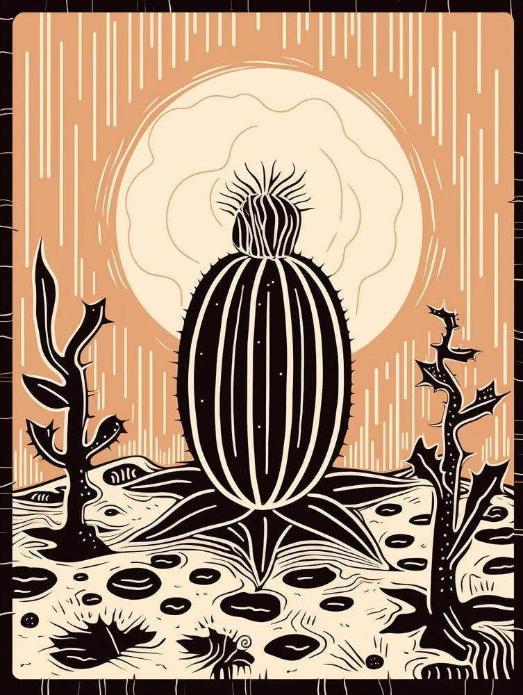 B&W Cactus Illustration Melocactus 1