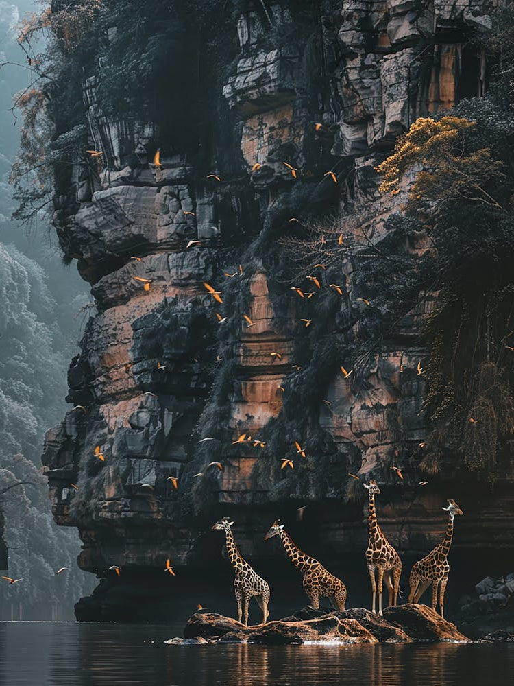 Giraffes By The Water