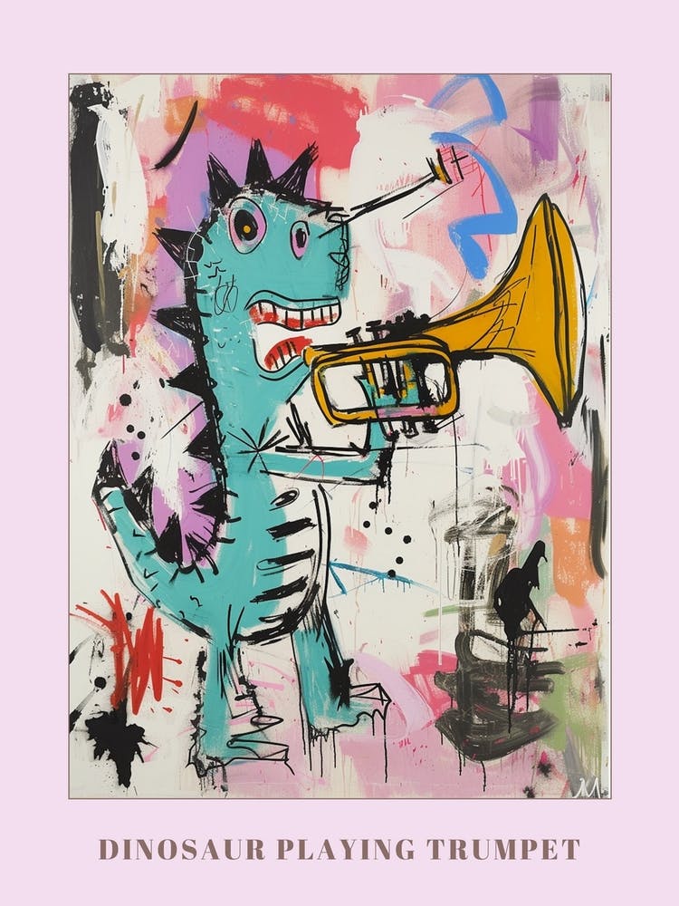 Abstract Dinosaur Scribble Playing The Trumpet 3 Poster