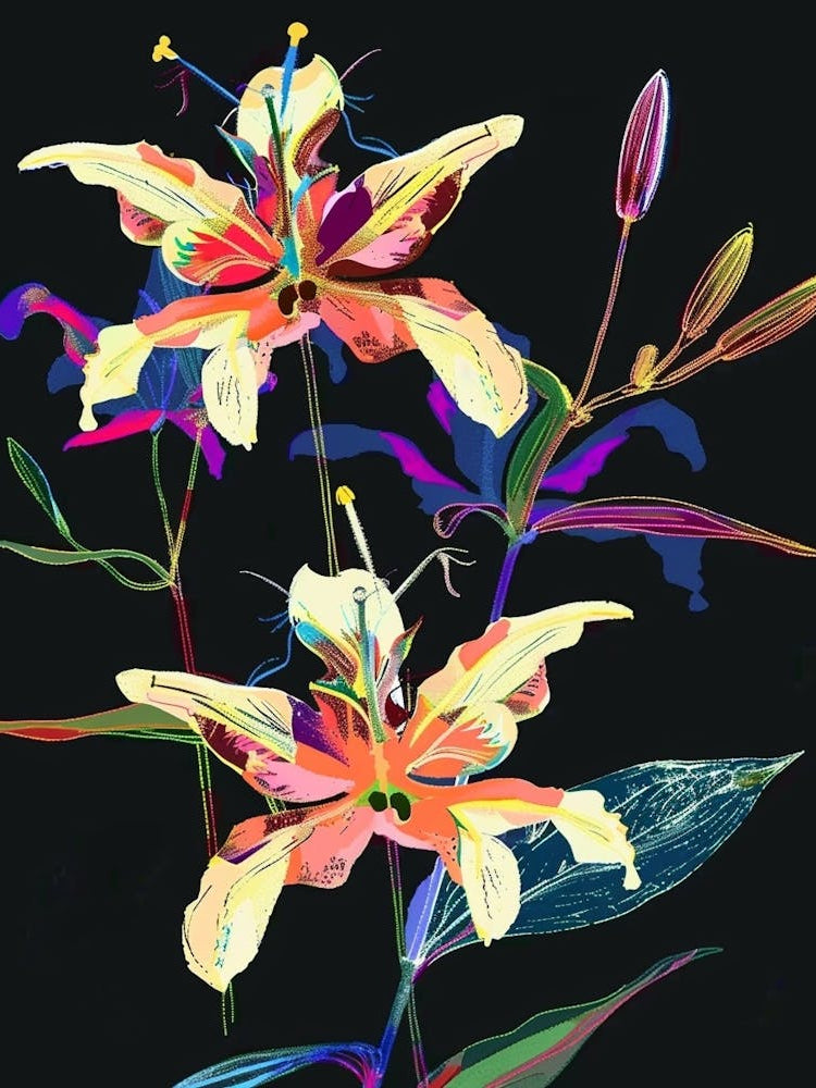 Neon Flowers On Black Columbine 2