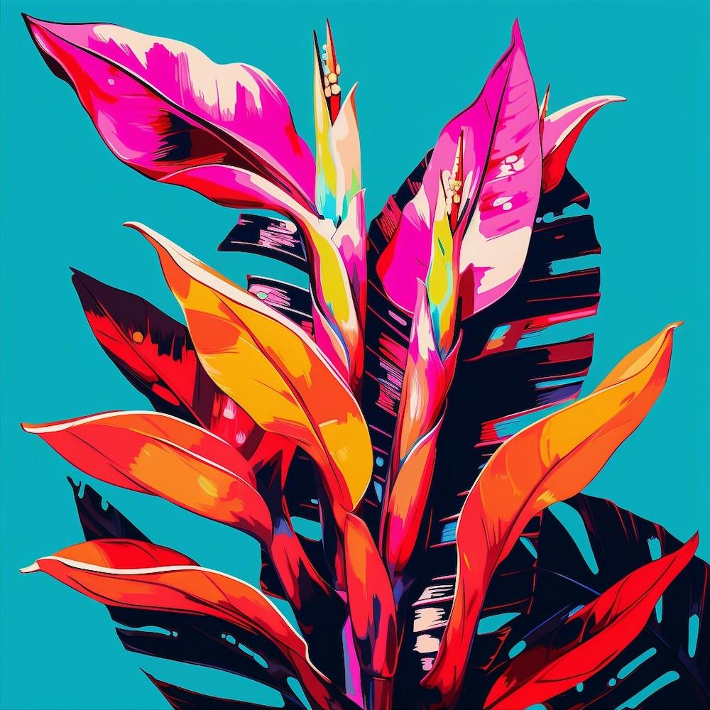 Andy Warhol Style Pop Art Flowers Heliconia 4 Square