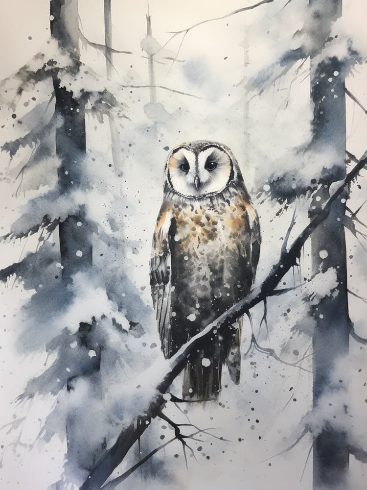 Winter Watercolour Owl 2