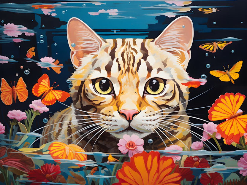 Bengal Cat Swimming In The Sea
