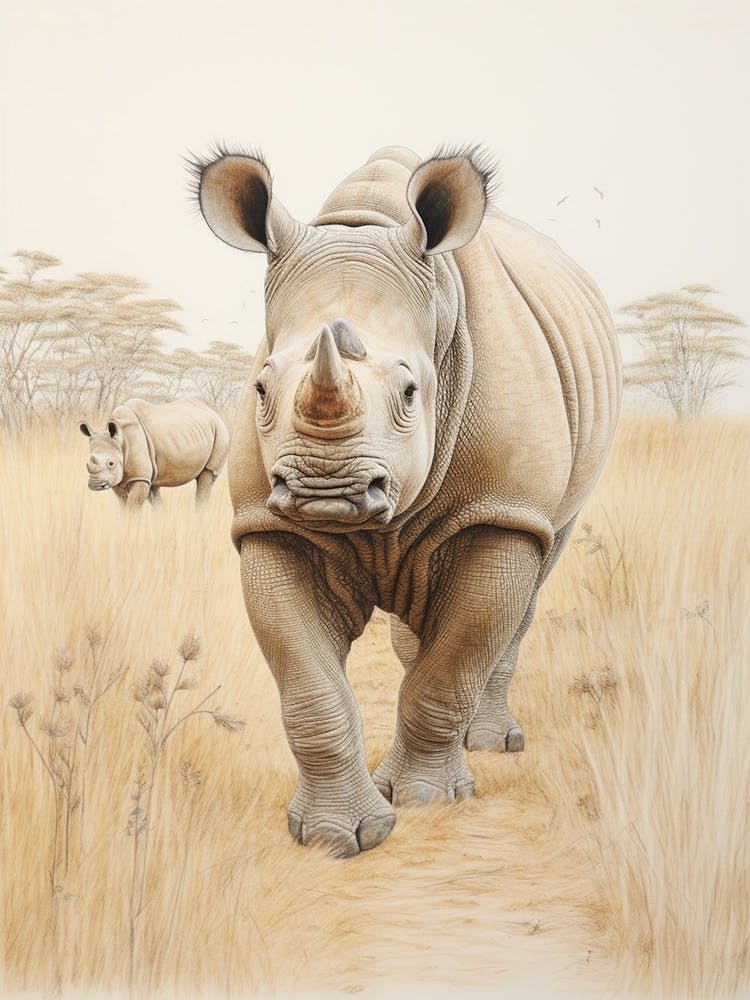 Two Rhinos Detailed Illustration 1