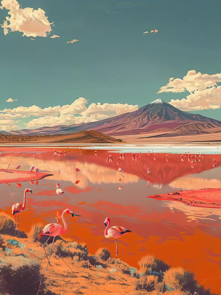 Bolivia Print Bolivia Illustration Uyuni Travel Poster Uyuni Print Poster Bolivia Gift Flamingo Print Traveler Gift