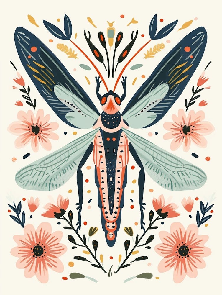 Colourful Insect Illustration Grasshopper 2