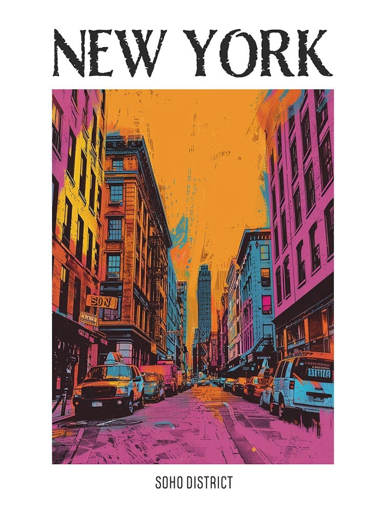 Soho District New York Colourful Silkscreen Illustration 4 Poster