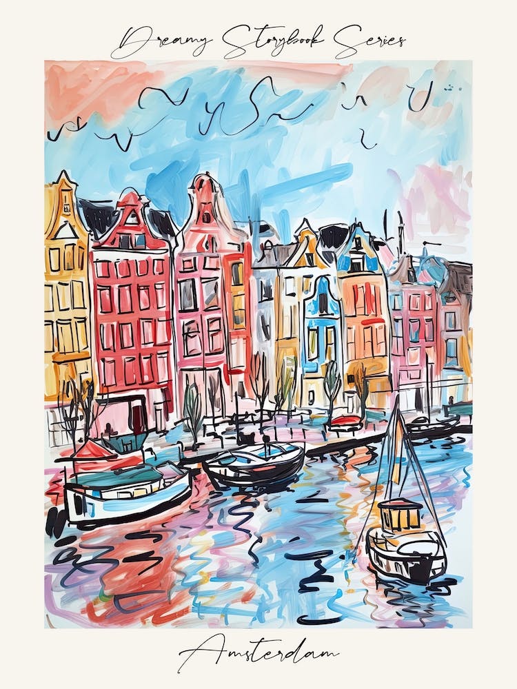Poster Of Amsterdam, Dreamy Storybook Illustration 1