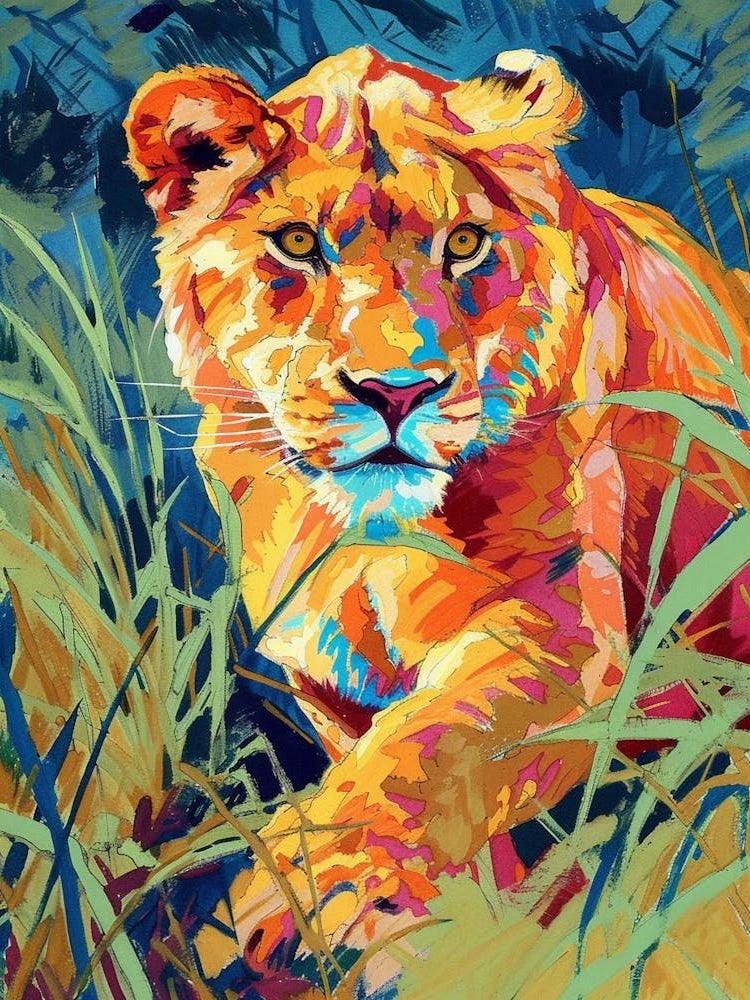 Asiatic Lion Lioness On The Prowl Fauvist Painting 4