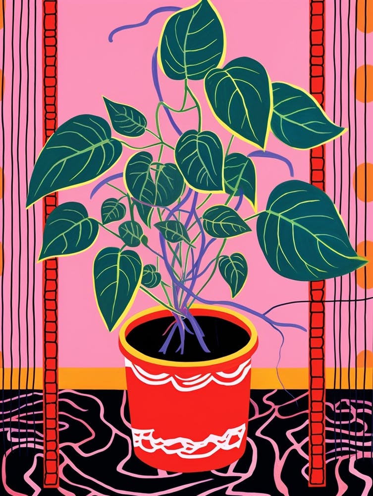 Pink And Red Plant Illustration Rubber Plant Tineke Ficus 1