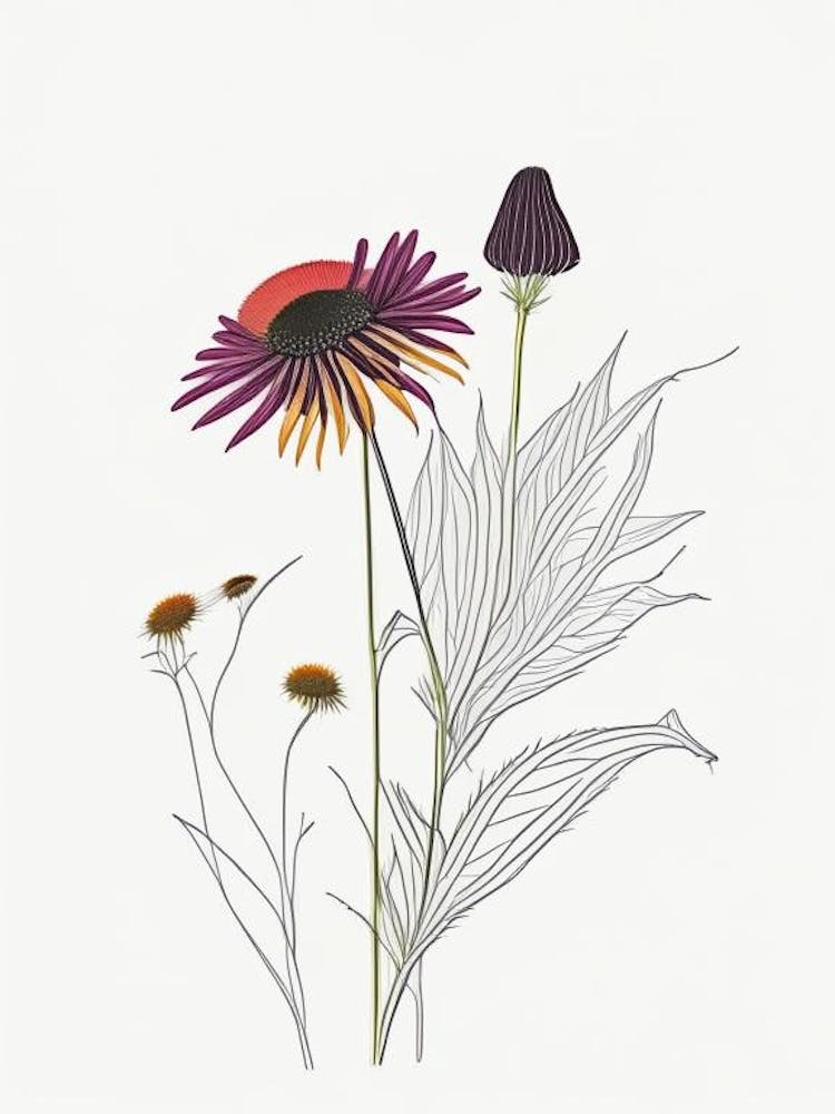 Echinacea Spices And Herbs Minimal Line Drawing 2