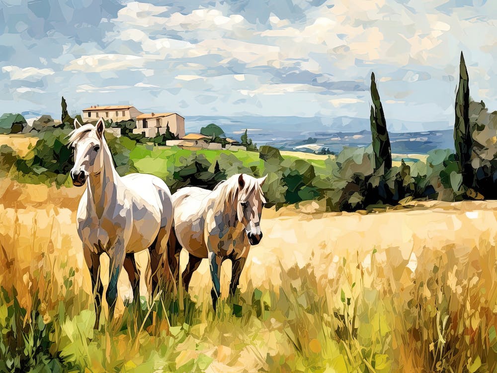 Horses Painting In Tuscany, Italy, Landscape 1