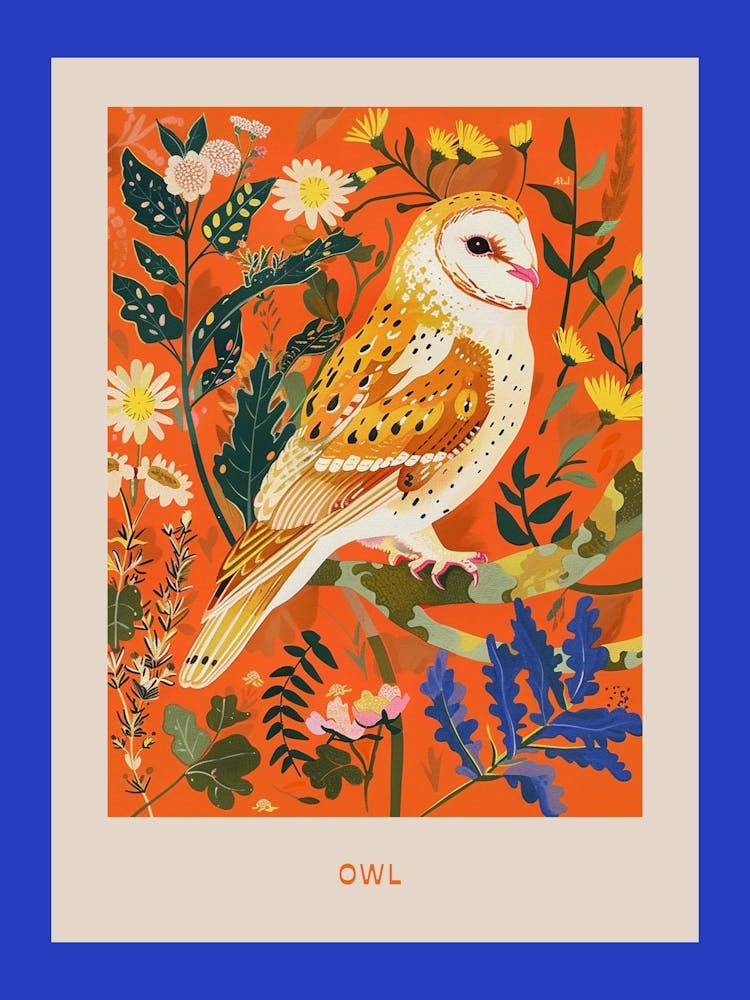 Spring Birds Poster Owl 3
