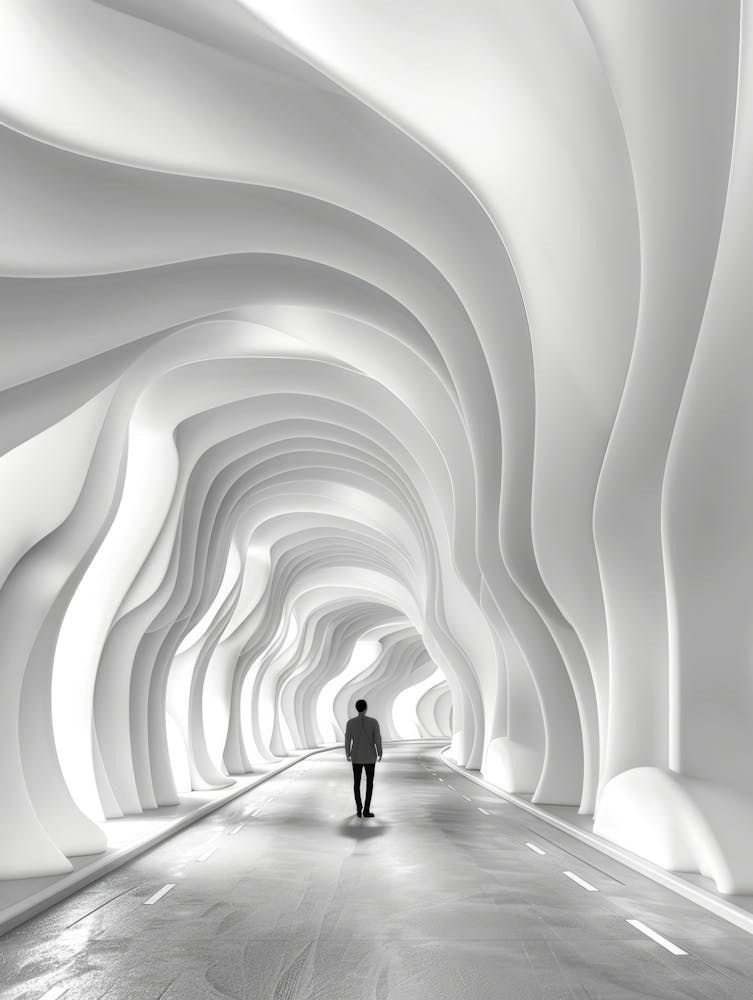 Man Walking Through A Tunnel