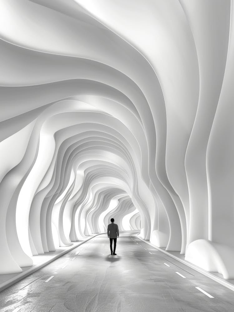 Man Walking Through A Tunnel