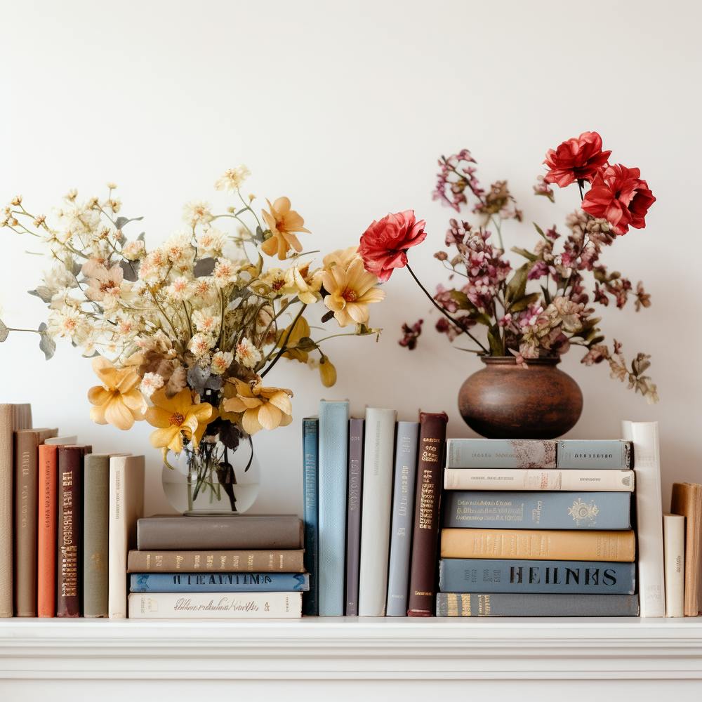 Bookshelves With Flowers