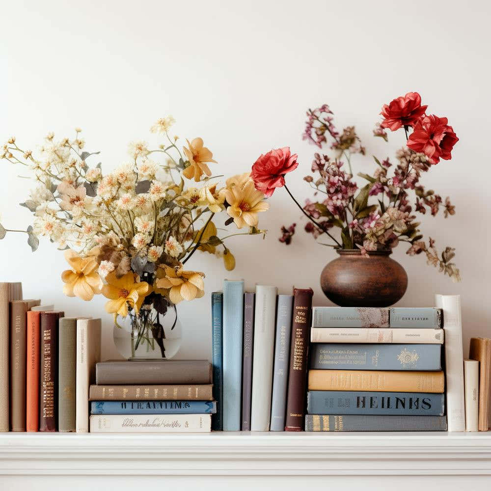 Bookshelves With Flowers