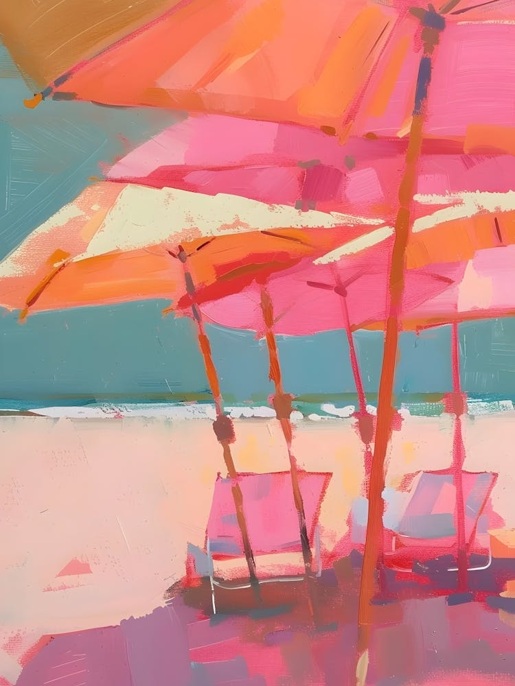 Pink Umbrellas On The Beach 5
