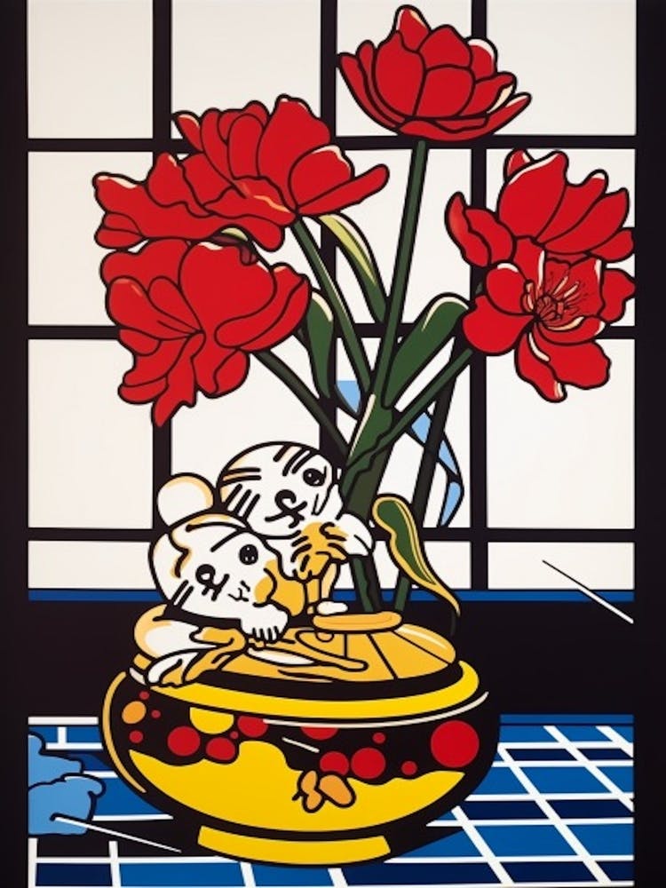 Peony Flower Still Life  2 Pop Art Style