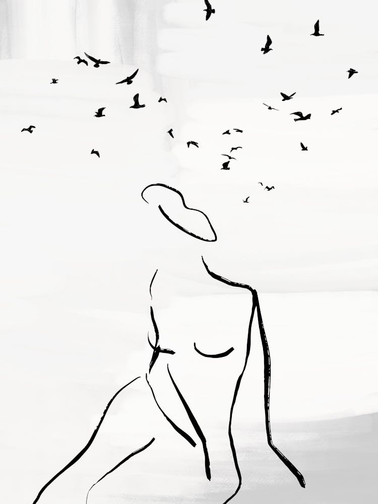 Birds and Woman Abstract Line