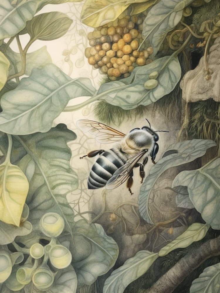 Ashy Leafcutter Bee Beehive Watercolour Illustration 1